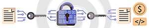 Digital Encryption Process with Lock, Keys, and Data Files
