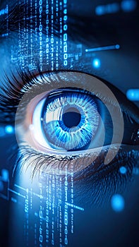 Digital Eye with Binary Code: Futuristic Vision and Technology Concept