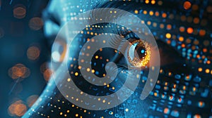 Digital Eye with Futuristic Binary Code Reflection