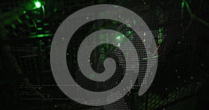 Digital face composed of binary code with green data processing image