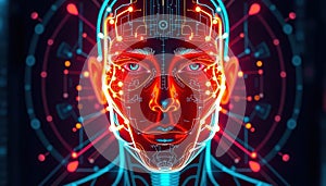 Digital face scan technology with glowing neural network