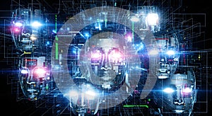 Digital Faces of AI in a Futuristic Network