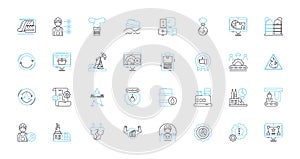Digital Factory linear icons set. Automation, Innovation, Robotics, Agile, Efficiency, Processes, Optimization line