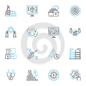 Digital Factory linear icons set. Automation, Innovation, Robotics, Agile, Efficiency, Processes, Optimization line