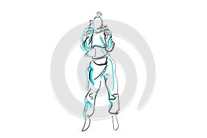 Digital fashion sketch. The girl poses in a tracksuit. photo