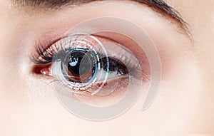 Digital female eye in process of scanning.