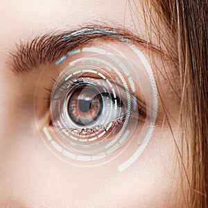 Digital female eye in process of scanning.
