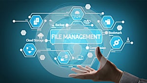 Digital File Management Concept with Cloud Storage, Backup Solutions, and Data Compression in an Abstract Design