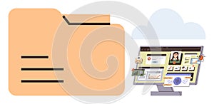 Digital File Management and Data Organization Concept with Folder and Computer Interface
