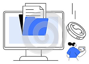 Digital File Management with Folder and Document Storage on Computer Screen