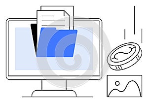 Digital File Management with Folder, Documents, and Data Elements on Computer Screen