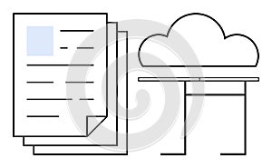 Digital File Storage and Cloud Computing Concept with Documents and Cloud Symbol