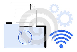 Digital File Synchronization with Folder, Document, and Connectivity Icons