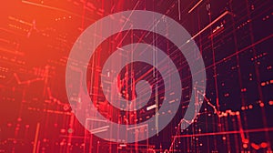 Digital financial analytics display with glowing red graphs and world map