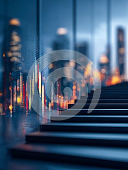 Digital financial data visualization in a modern cityscape setting