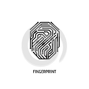 Digital fingerprint. Black and white vector element.