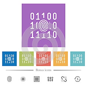 Digital fingerprint flat white icons in square backgrounds