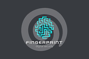 Digital Fingerprint Logo chip design vector template. Touch id labyrinth maze Logotype concept icon linear style