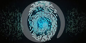 Digital fingerprint security concept, binary digits background. Generative AI