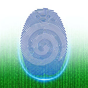 Digital Fingerprint Security Scan with Binary Code Background