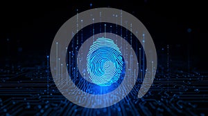 Digital Fingerprint Security Technology with Glowing Circuit Board and Binary Code for Identification Authentication System