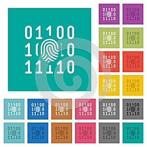 Digital fingerprint square flat multi colored icons