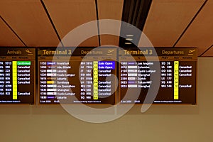 Digital flight information display screens at Changi Airport; Arrivals and Departures