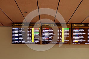 Digital flight information display screens at Changi Airport; Arrivals and Departures