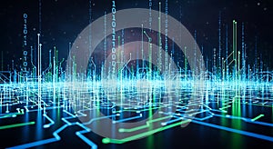 Digital Flow Abstract Binary Code Data Streams and Circuit Board Network