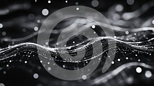 Digital flowing data particles creating abstract wave pattern