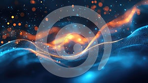 Digital flowing particles creating abstract background waves