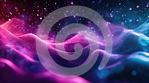 Digital flowing particles forming abstract data wave