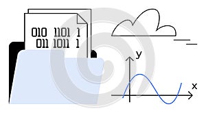Digital Folder with Data Files, Cloud, and Graph Representing Analytics and Cloud Storage
