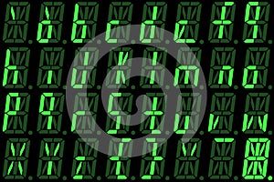 Digital font from small letters on green alphanumeric LED display