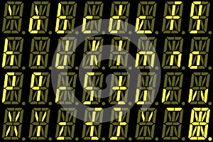 Digital font from small letters on yellow alphanumeric LED display