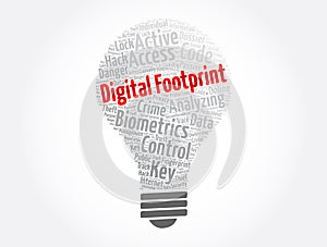 Digital footprint light bulb word cloud collage, concept background