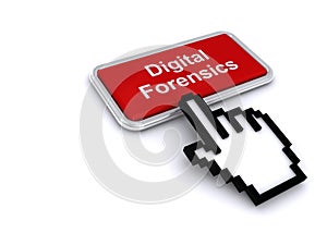Digital forensics button on white photo