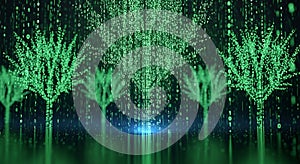 Digital Forest Binary Code Trees Data Stream Metaverse Concept