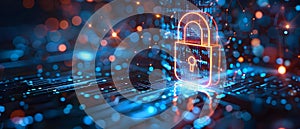 Digital Fortress: Secure Data with Glowing Padlock. Concept Data Protection, Cybersecurity,
