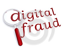 Digital fraud with magnifying glass