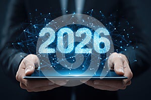 Digital 2026 Future Technology Concept on Tablet