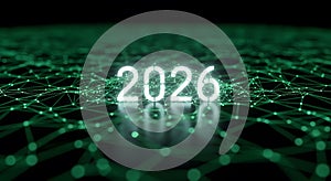 Digital 2026 future visualization network connection concept glowing numbers technology data