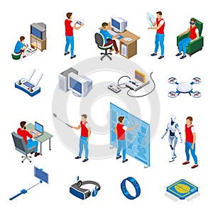 Digital Gadget Evolution Isometric Icons