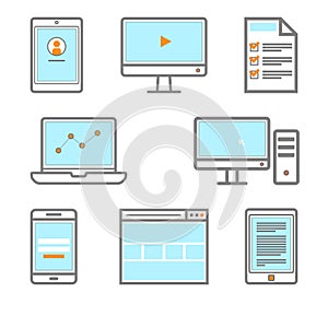 Digital gadget icon Smartphone, monitor, PC, browser, tablet, bookreader, ebook icon. photo