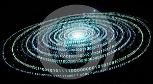Digital Galaxy Spiral Made of Binary Code