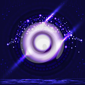 Digital gate technology eye ball shape to future violet neon light with particles abstract background vector illustration