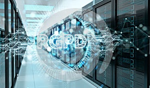 Digital GDPR interface in server room 3D rendering