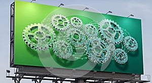 Digital Gears on Green Background, Technology and Automation Concept