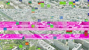 Digital glitch aerial drone view from Champ de Mars in Paris, France - to busy