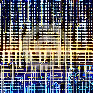 A digital glitch effect overlaying a futuristic circuit board pattern, representing technological disruption3, Generative AI